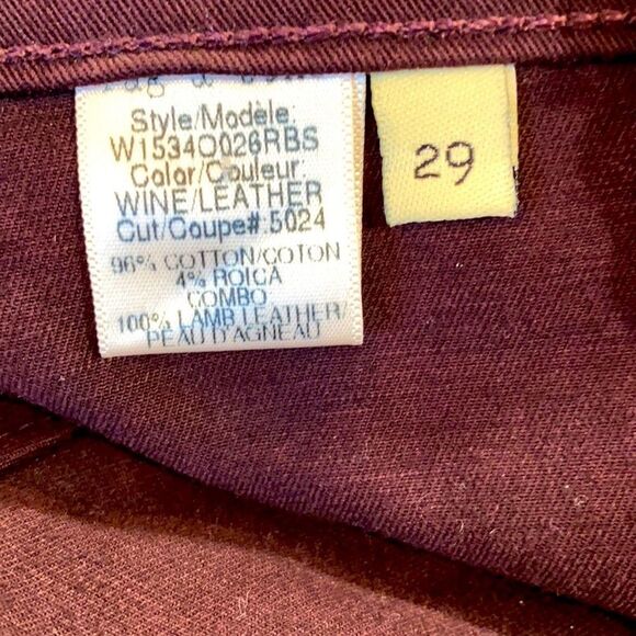 Rag & Bone Skinny Pop Leggings With Lamb Leather Panel Size 29 In Wine - Picture 9 of 13